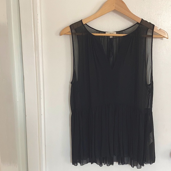 Wilfred black sheer sleeveless blouse with tie front - Picture 1 of 5
